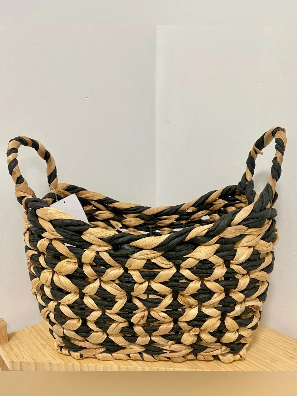 Woven Two-Tone Black and Natural Storage Basket